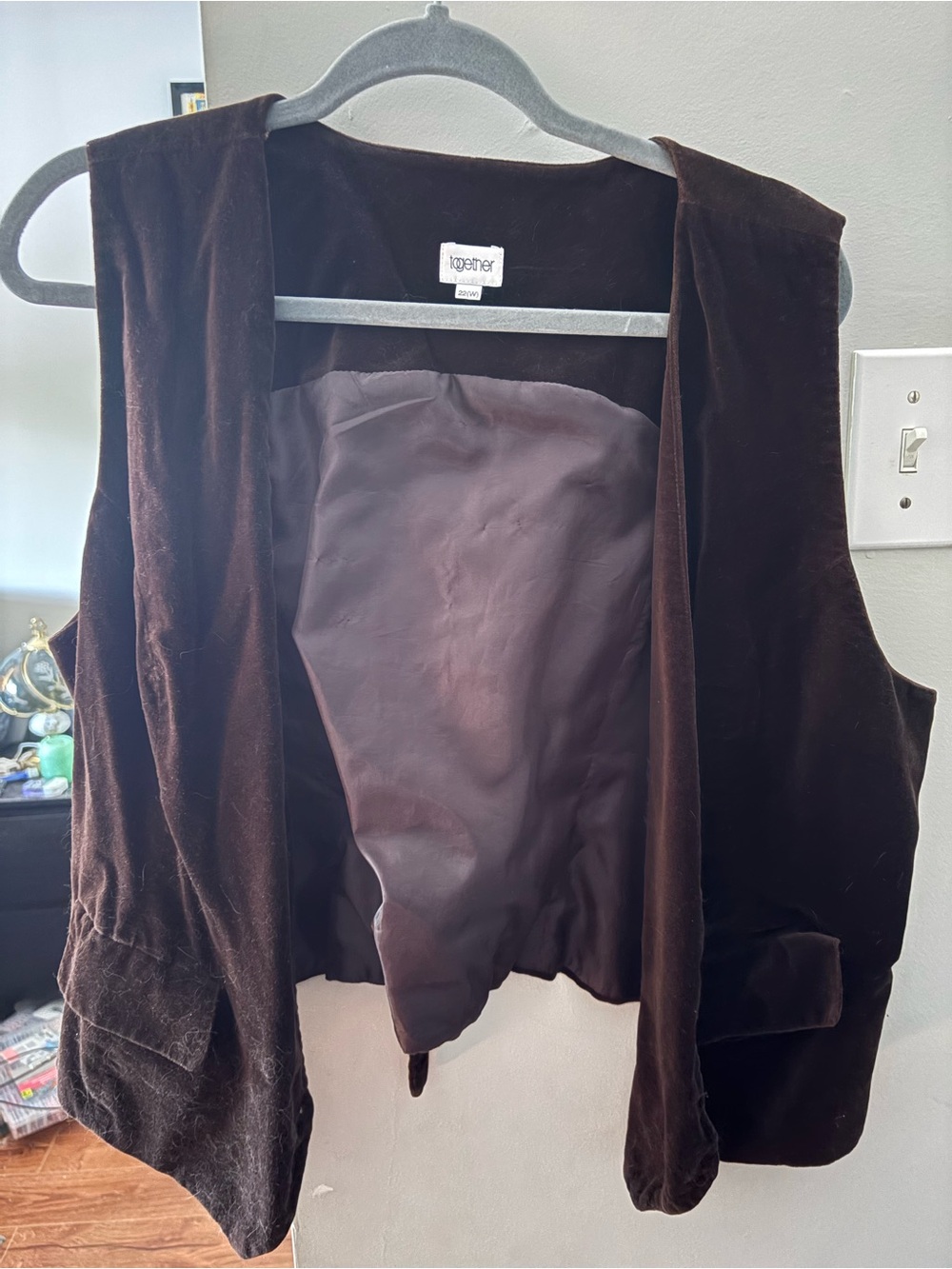 Together Dark Brown Velvet Open Vest